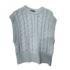 Aqua Womens Cable Knit Sweater Vest L Light Blue Chunky Knit